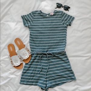 Pink Lily Striped Romper NWOT
